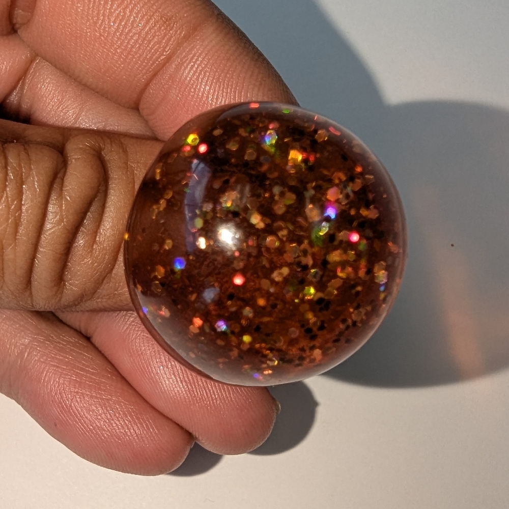 VTG ORANGISH PEACHISH GLITTER LUCITE RING SZ 8.5